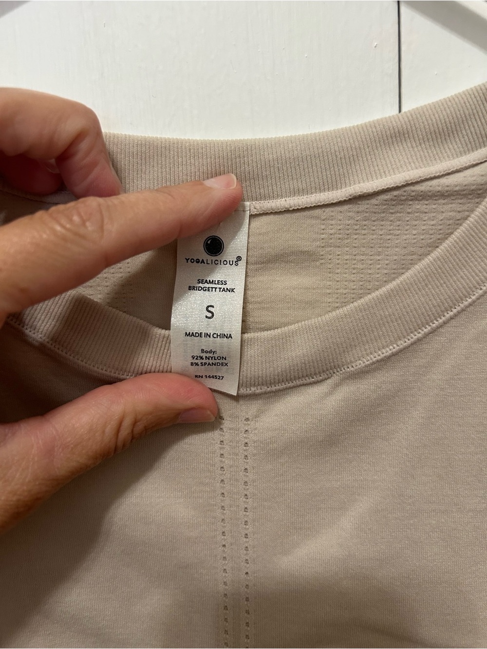 Yogalicious Beige Rib-Trim Center-Stitch Tank - Picture 2 of 3